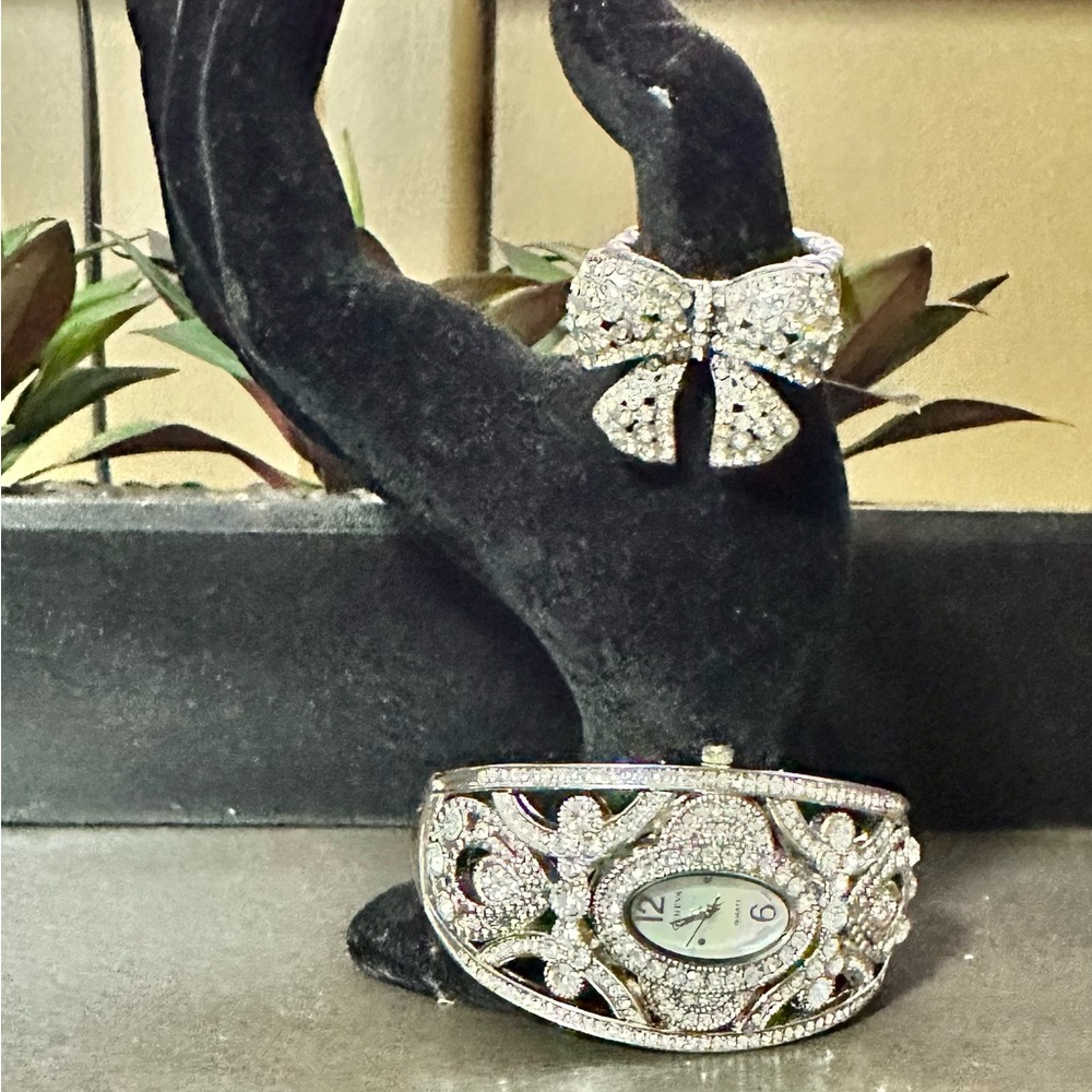Geneva Silver Women's Watch with Crystal Accents
